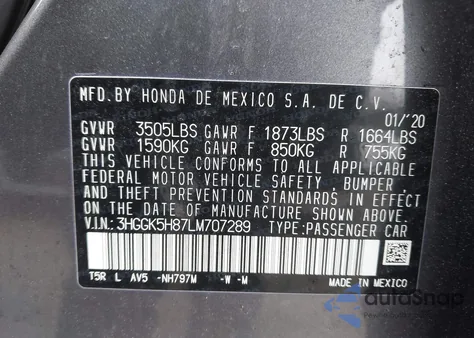 2020 Honda Fit Ex z USA, uszkodzony, nr VIN 3HGGK5H87LM707289